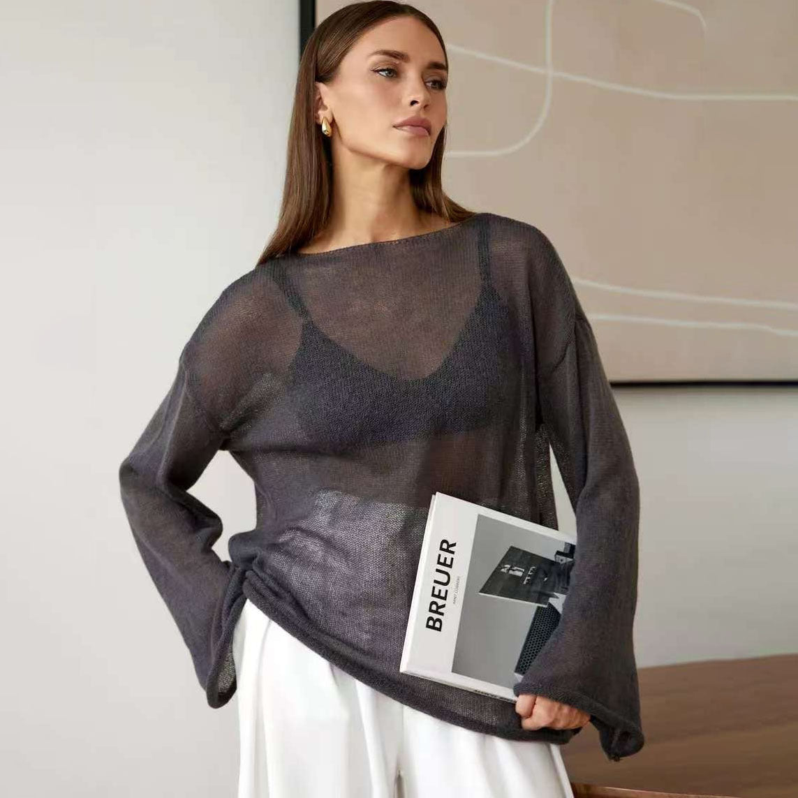 Thin Flare Sleeve Knitted Long Sleeve