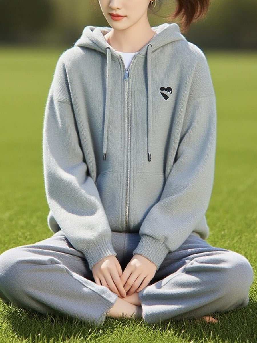 Hooded Double-Zip Knit Cardigan