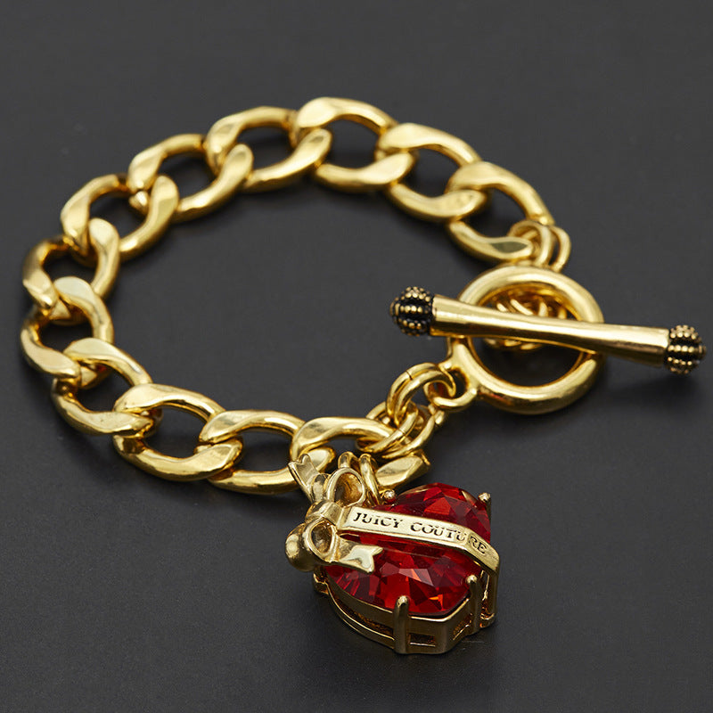 Crystal Gemstone Love Zircon Bow Pendant Bracelet