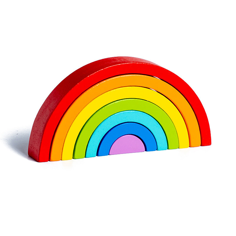 Wooden Rainbow Building Blocks for Children's Intellectual Development and Color Recognition Educational Toy