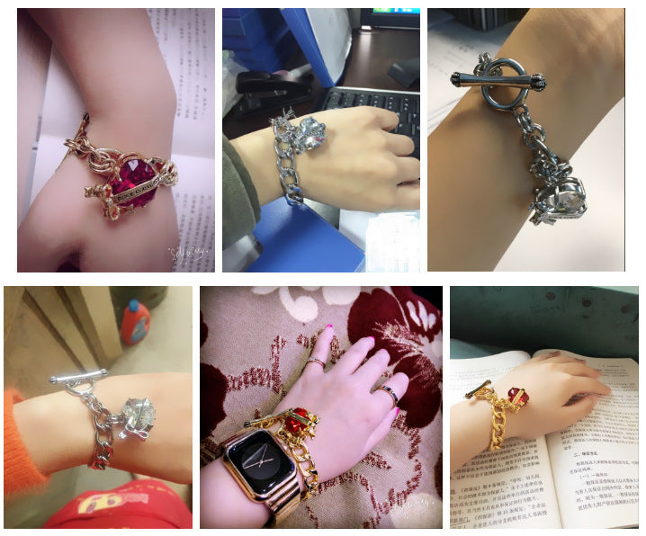 Crystal Gemstone Love Zircon Bow Pendant Bracelet