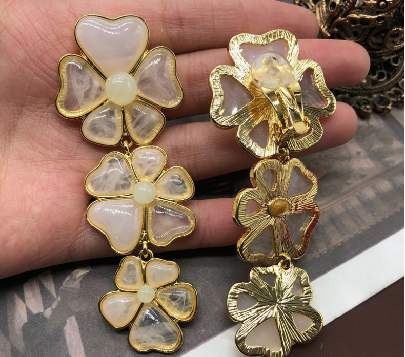 Gradient pink flower tassels earrings