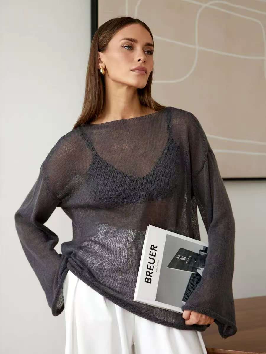 Thin Flare Sleeve Knitted Long Sleeve