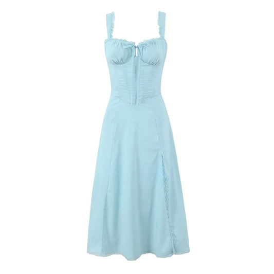 Lace-trimmed collar spliced camisole dress